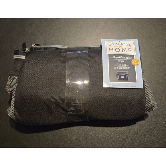 Complete Home Collapsible Cooler 12 Can Portable Insulated Lunch Bag Black - Picture 1 of 2